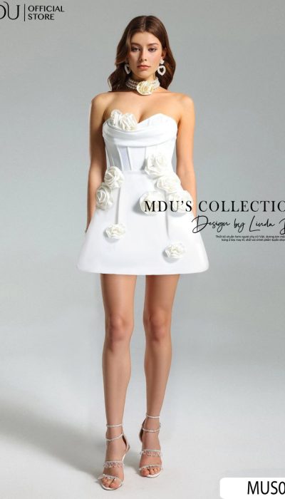 FLORAL APPLIQUÉ STRAPLESS MINI DRESS - MUS023
