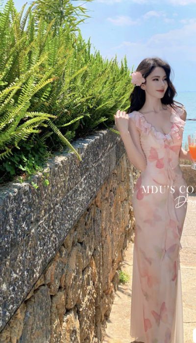BUTTERFLY BLOOM SHEER MAXI DRESS - MUS083