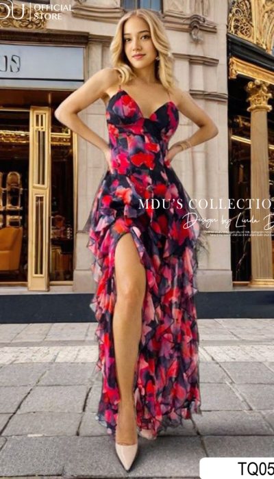 TQ053 – FLAME PETALS RUFFLED MAXI DRESS