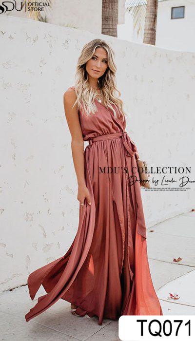 ELEGANT ROSE MAXI DRESS WITH SIDE SLIT-TQ071