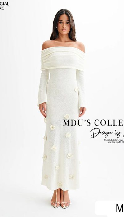 ELEGANT OFF-SHOULDER FLORAL EMBELLISHED GOWN - MUS006