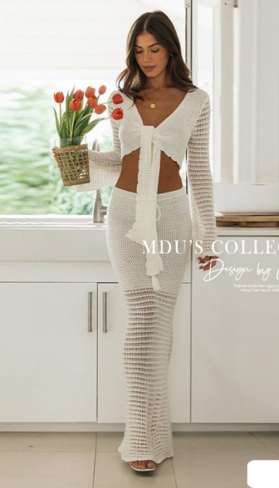3 PIECE CROCHET KNIT SET WITH CARDIGAN - MUS010