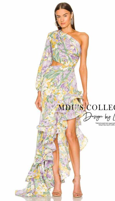 ONE-SHOULDER FLORAL RUFFLE DRESS - MUS016