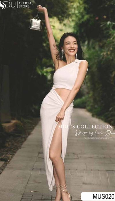 ONE-SHOULDER CUTOUT SLIT DRESS - MUS020