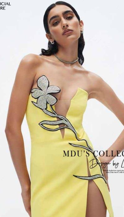 YELLOW GLAM CUTOUT DRESS- MUS025