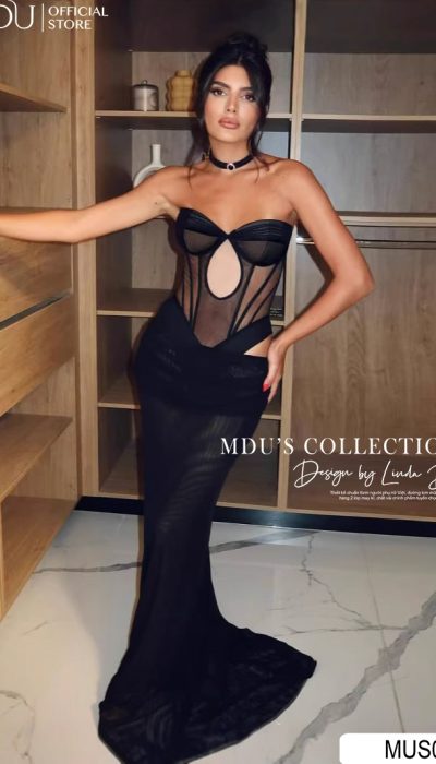 SHEER BLACK MERMAID MAXI DRESS - MUS065