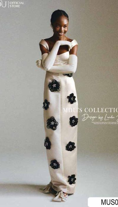 FLORAL EMBELLISHED IVORY GOWN - MUS070