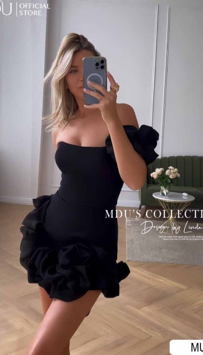 RUFFLED BLACK MINI DRESS - MUS071
