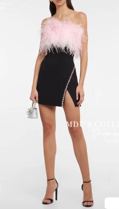 GLAM FEATHER-TRIM MINI DRESS - MUS074