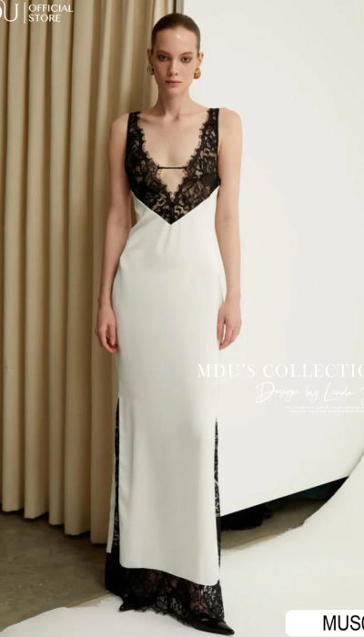 SOPHISTICATED LACE PANEL MAXI DRESS -MUS075