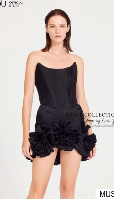 BLACK RUFFLE MINI DRESS - MUS079