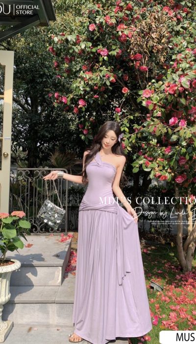 LAVENDER GRACE – ROMANTIC ONE-SHOULDER MAXI DRESS | MUS103