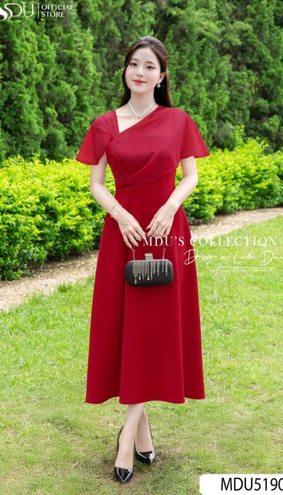 CRIMSON GRACE – ASYMMETRIC CHARM IN FLOWING ELEGANCE | MDU5190