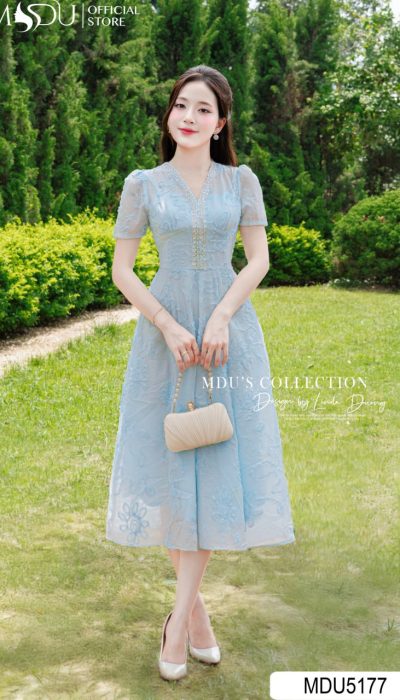SERENE BLOSSOM – LIGHT BLUE ELEGANCE IN SUBTLE EMBROIDERY | MDU5177