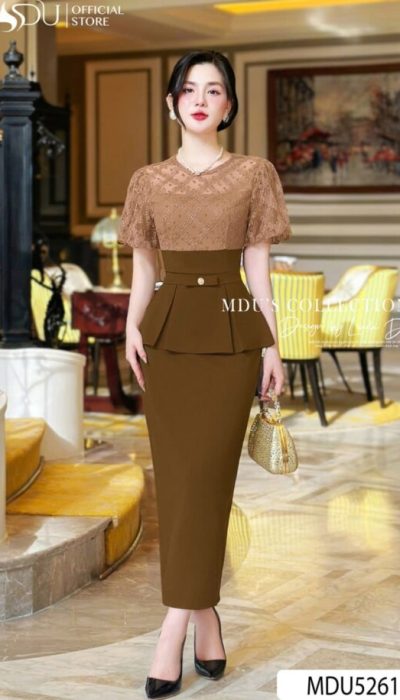 MDU5261 – ELEGANT LACE TOP WITH PEPLUM BOTTOM