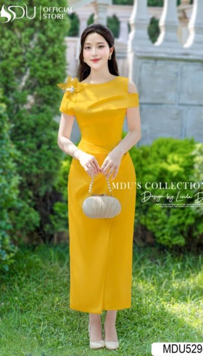 MDU5298 – ELEGANT OFF-SHOULDER DRESS WITH FLORAL EMBELLISHMENT