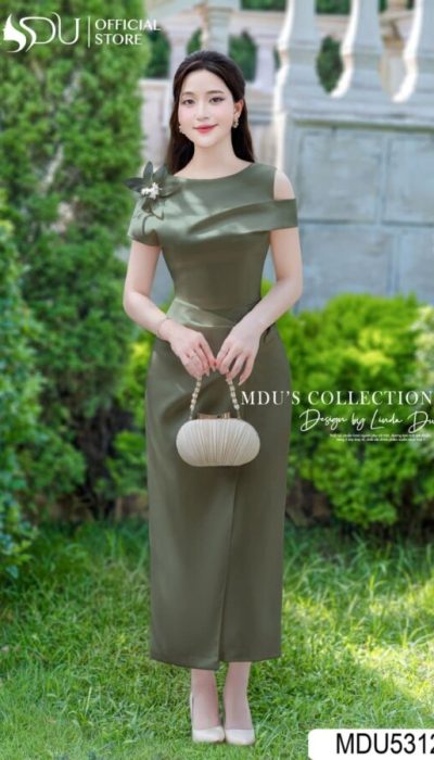 MDU5312 – SOPHISTICATED OFF-SHOULDER DRESS WITH FLORAL EMBELLISHMENT