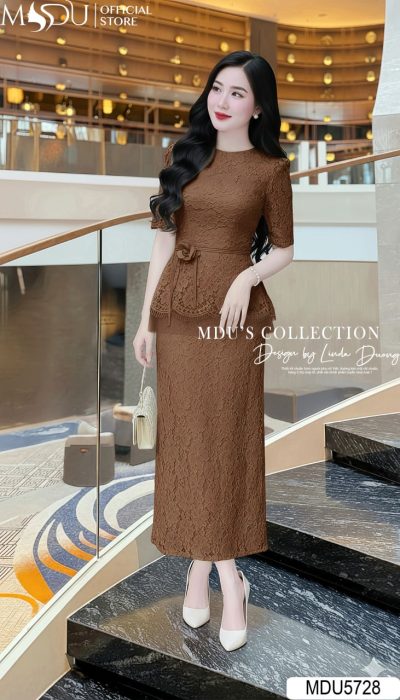 MOCHA LACE GRACE – ELEGANT PEPLUM SILHOUETTE IN WARM TONES | MDU5728