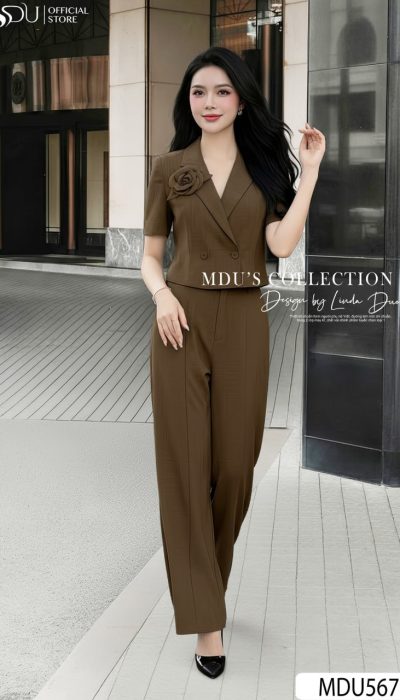 MOCHA TAILORED SET – MODERN ELEGANCE WITH FEMININE DETAIL | MDU5677