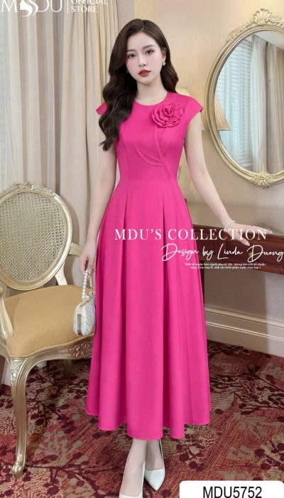 LOTUS PINK ELEGANCE – REFINED MIDI SILHOUETTE WITH ARTISAN DETAIL | MDU5752