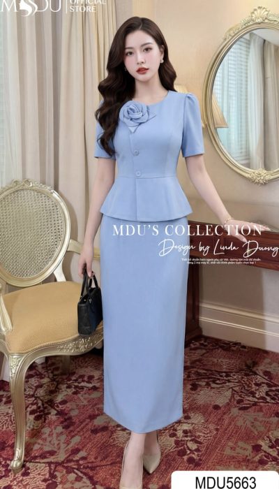 BLUE SERENITY – ELEGANT PEPLUM SILHOUETTE WITH REFINED FLORAL TOUCH | MDU5663
