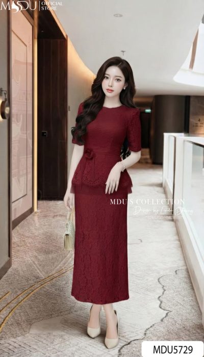 CRIMSON LACE ALLURE – TIMELESS PEPLUM ELEGANCE IN RICH RED | MDU5729