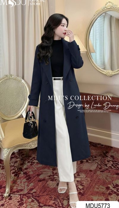 NAVY TAILORED MANTEAU – MODERN STRUCTURE WITH BELTED WAIST | MDU5773